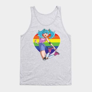 Roller Skate Girl Rainbow Heart Rollerblader Tank Top